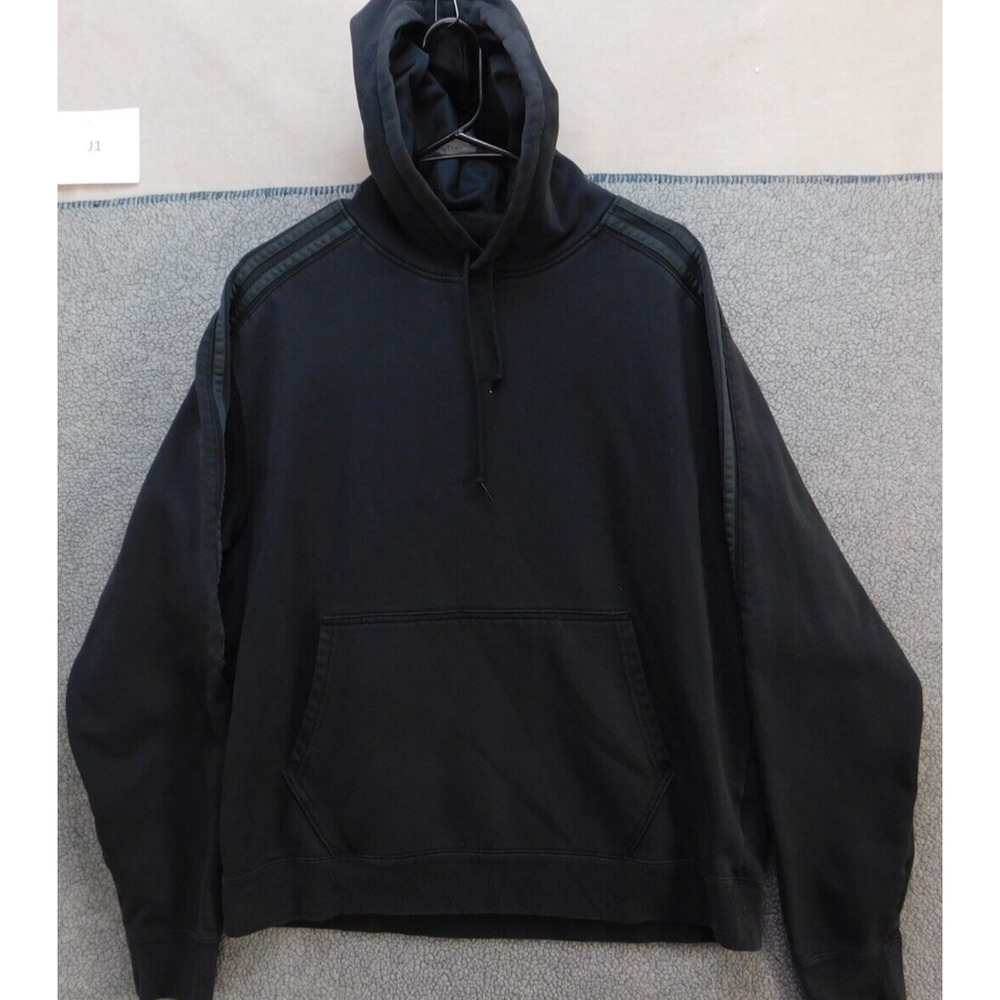 adidas Tech Hoodie Mens L Black Trefoil Striped Long Sleeves